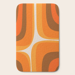 70s Retro Groove Minimalist Mid Century Modern Abstract in 1970s Brown and Orange Bath Mat
