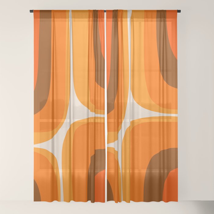70s Retro Groove Minimalist Mid Century Modern Abstract in 1970s Brown and Orange Window Curtain
