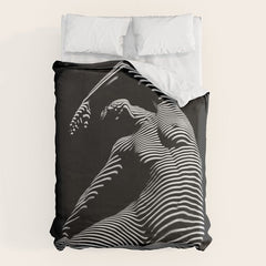 0077s-DJA Abstract Photograph of Seated Woman Striped by Light and Shade Duvet Cover