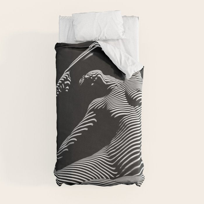 0077s-DJA Abstract Photograph of Seated Woman Striped by Light and Shade Duvet Cover