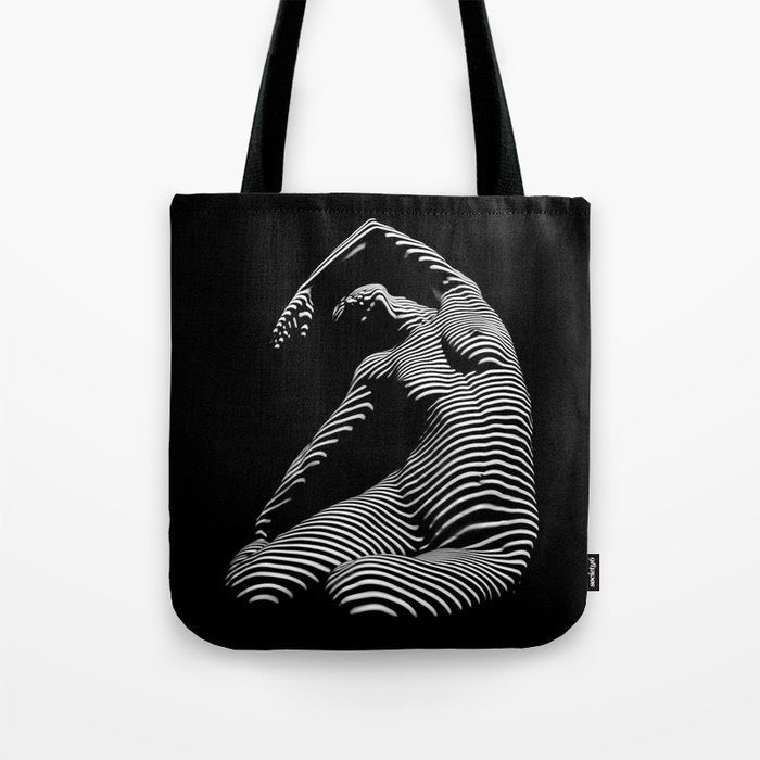 0077s-DJA Abstract Photograph of Seated Woman Striped by Light and Shade Tote Bag