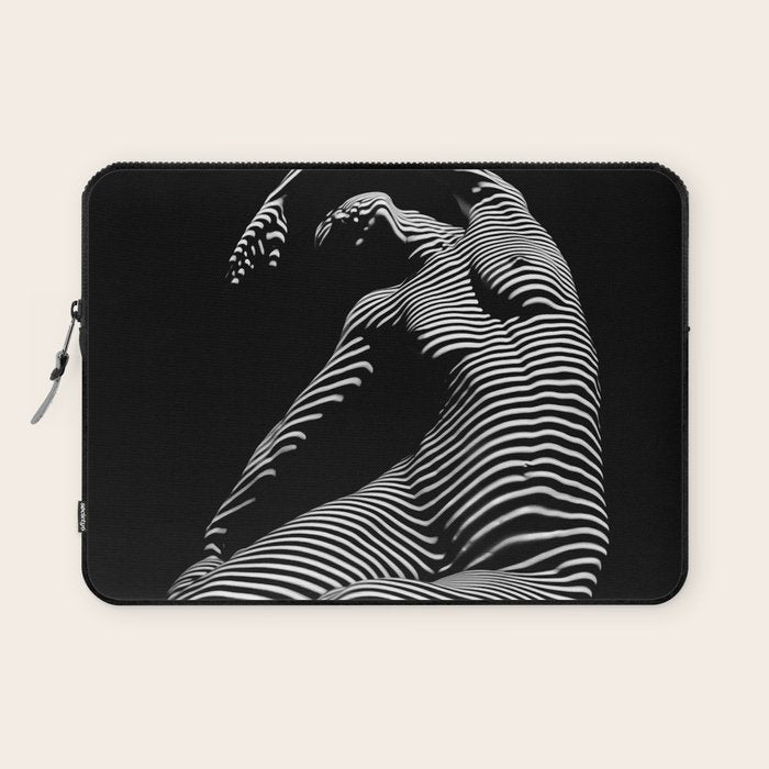 0077s-DJA Abstract Photograph of Seated Woman Striped by Light and Shade Laptop Sleeve