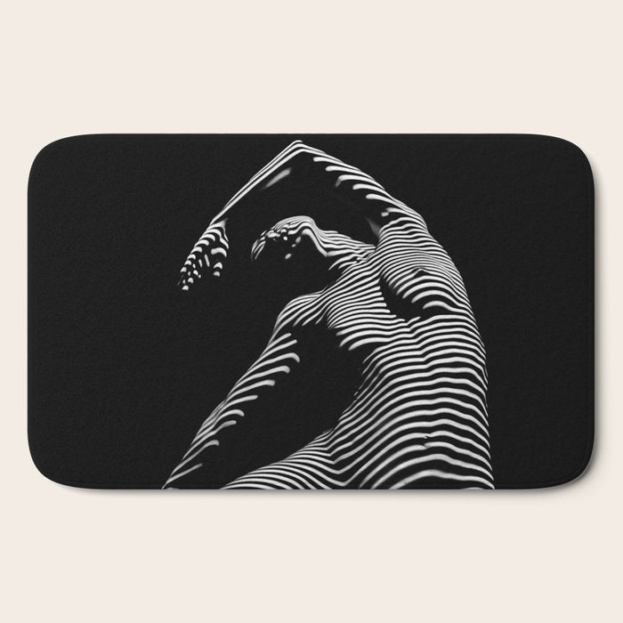 0077s-DJA Abstract Photograph of Seated Woman Striped by Light and Shade Bath Mat