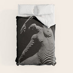 0077s-DJA Abstract Photograph of Seated Woman Striped by Light and Shade Comforter