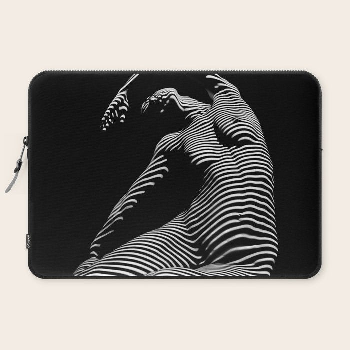 0077s-DJA Abstract Photograph of Seated Woman Striped by Light and Shade Laptop Sleeve