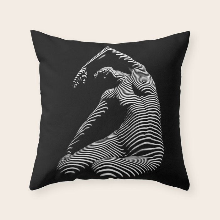 0077s-DJA Abstract Photograph of Seated Woman Striped by Light and Shade Throw Pillow