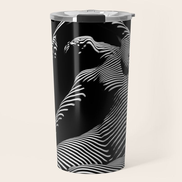 0077s-DJA Abstract Photograph of Seated Woman Striped by Light and Shade Travel Mug