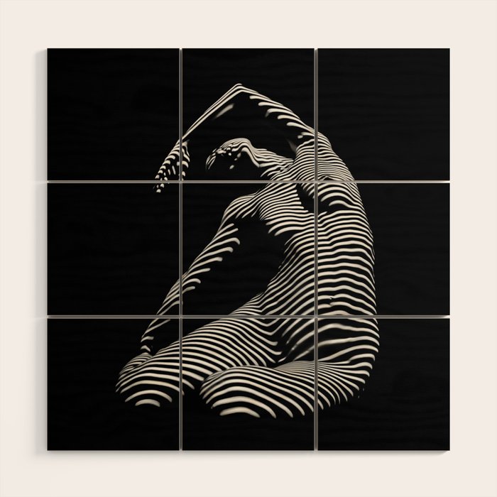 0077s-DJA Abstract Photograph of Seated Woman Striped by Light and Shade Wood Wall Art