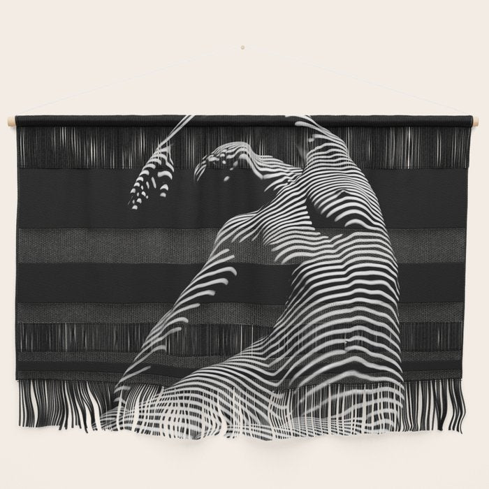 0077s-DJA Abstract Photograph of Seated Woman Striped by Light and Shade Wall Hanging