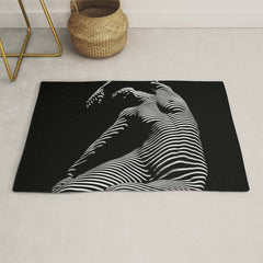 0077s-DJA Abstract Photograph of Seated Woman Striped by Light and Shade Rug
