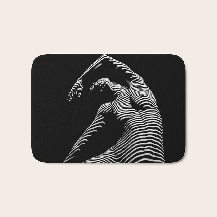 0077s-DJA Abstract Photograph of Seated Woman Striped by Light and Shade Bath Mat
