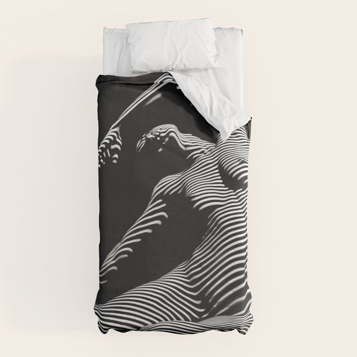 0077s-DJA Abstract Photograph of Seated Woman Striped by Light and Shade Duvet Cover
