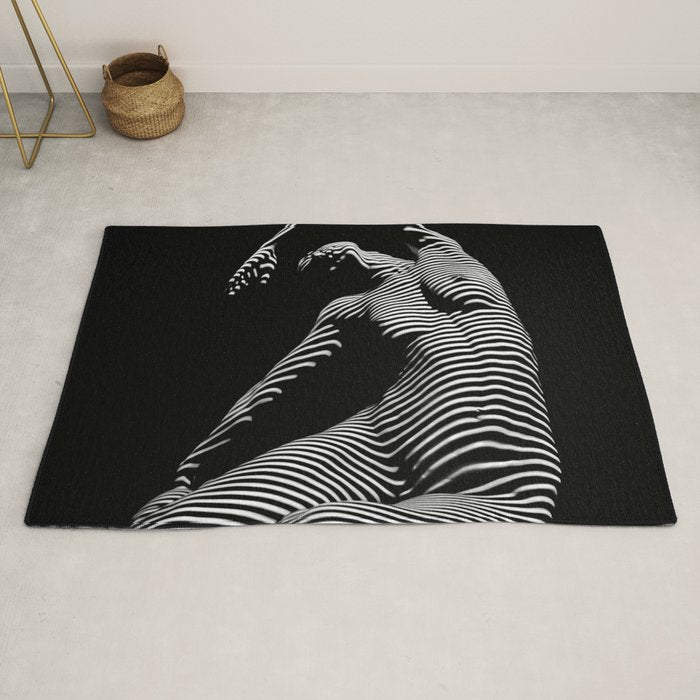 0077s-DJA Abstract Photograph of Seated Woman Striped by Light and Shade Rug