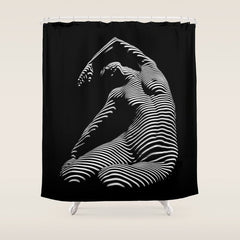 0077s-DJA Abstract Photograph of Seated Woman Striped by Light and Shade Shower Curtain