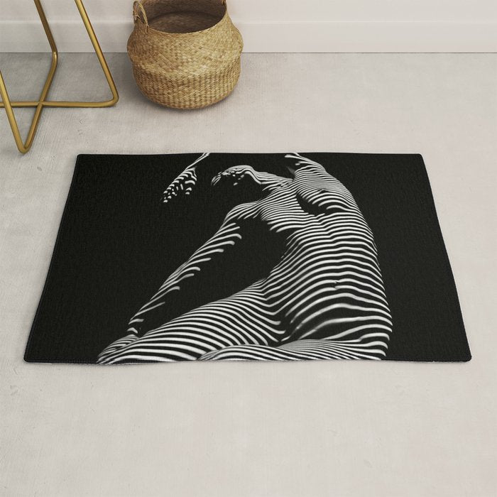 0077s-DJA Abstract Photograph of Seated Woman Striped by Light and Shade Rug