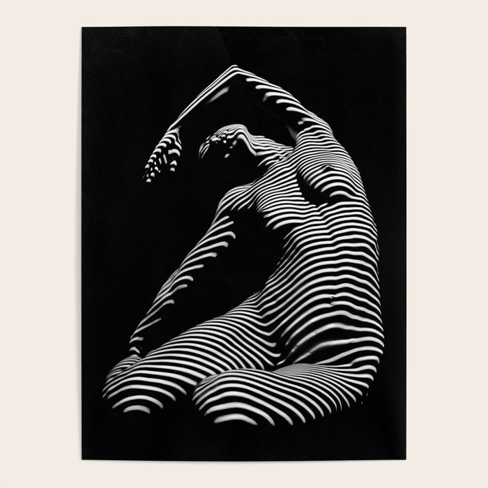 0077s-DJA Abstract Photograph of Seated Woman Striped by Light and Shade Poster
