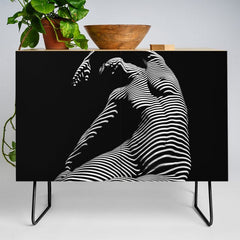 0077s-DJA Abstract Photograph of Seated Woman Striped by Light and Shade Credenza