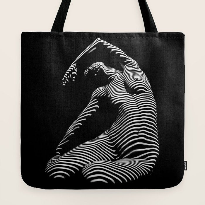 0077s-DJA Abstract Photograph of Seated Woman Striped by Light and Shade Tote Bag