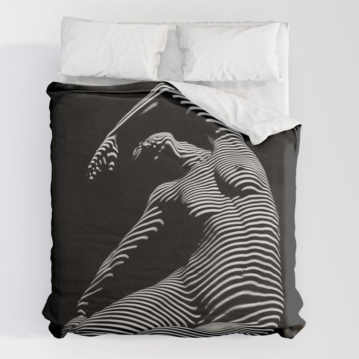 0077s-DJA Abstract Photograph of Seated Woman Striped by Light and Shade Duvet Cover