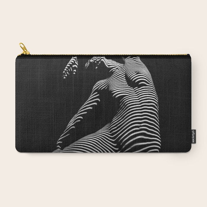 0077s-DJA Abstract Photograph of Seated Woman Striped by Light and Shade Carry All Pouch