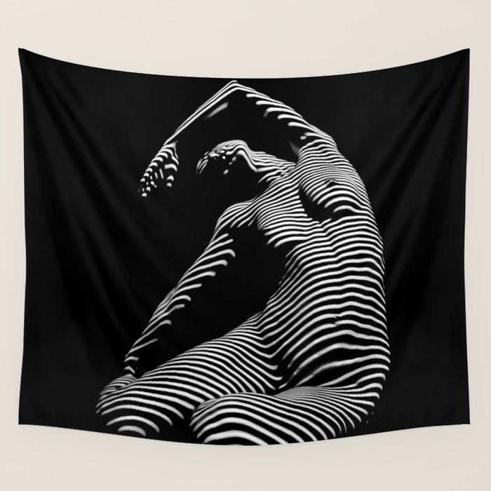0077s-DJA Abstract Photograph of Seated Woman Striped by Light and Shade Wall Tapestry