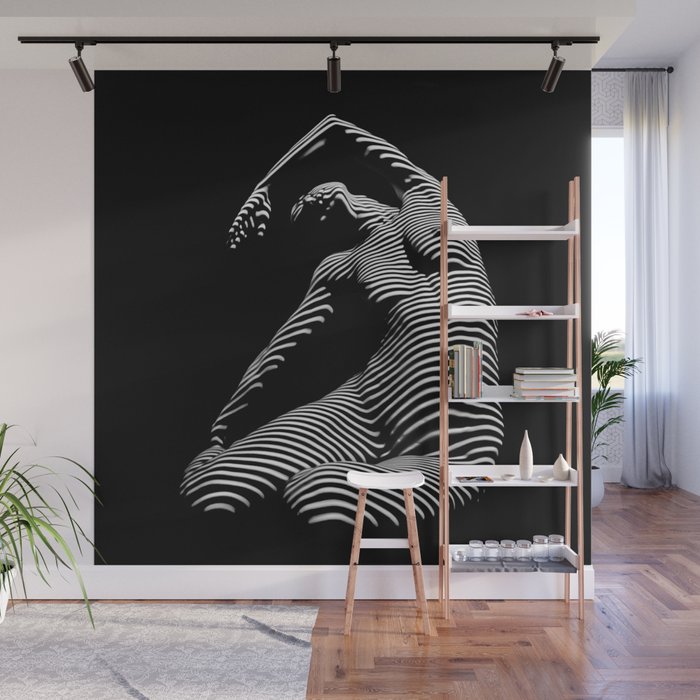 0077s-DJA Abstract Photograph of Seated Woman Striped by Light and Shade Wall Mural