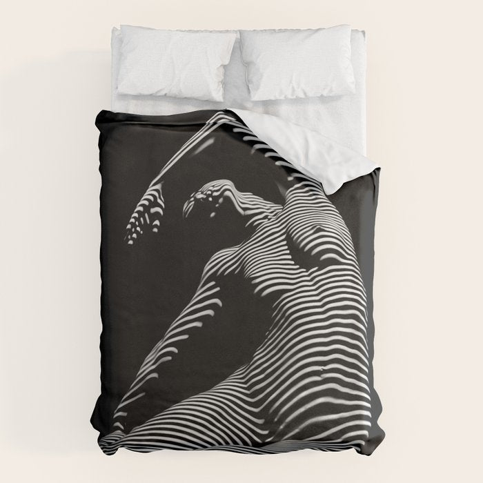 0077s-DJA Abstract Photograph of Seated Woman Striped by Light and Shade Duvet Cover