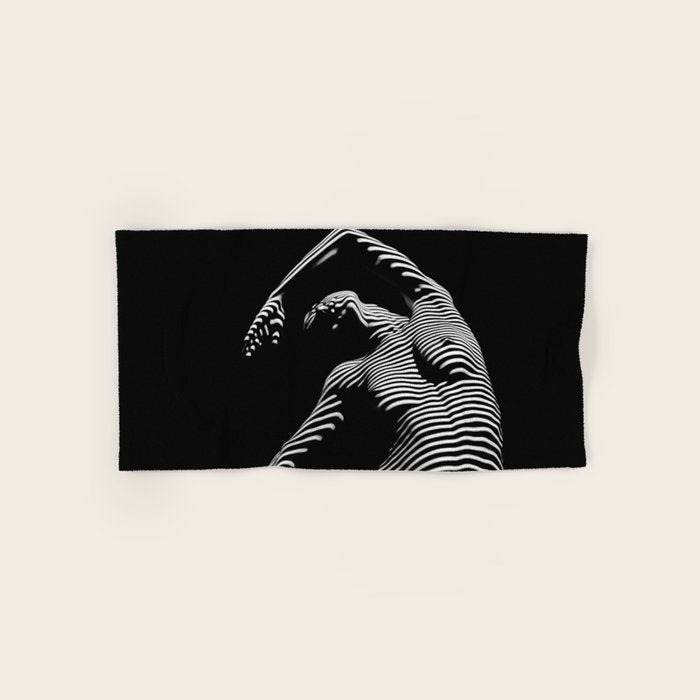 0077s-DJA Abstract Photograph of Seated Woman Striped by Light and Shade Bath Towel