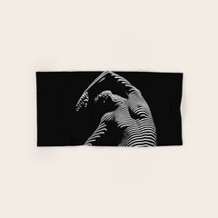 0077s-DJA Abstract Photograph of Seated Woman Striped by Light and Shade Bath Towel