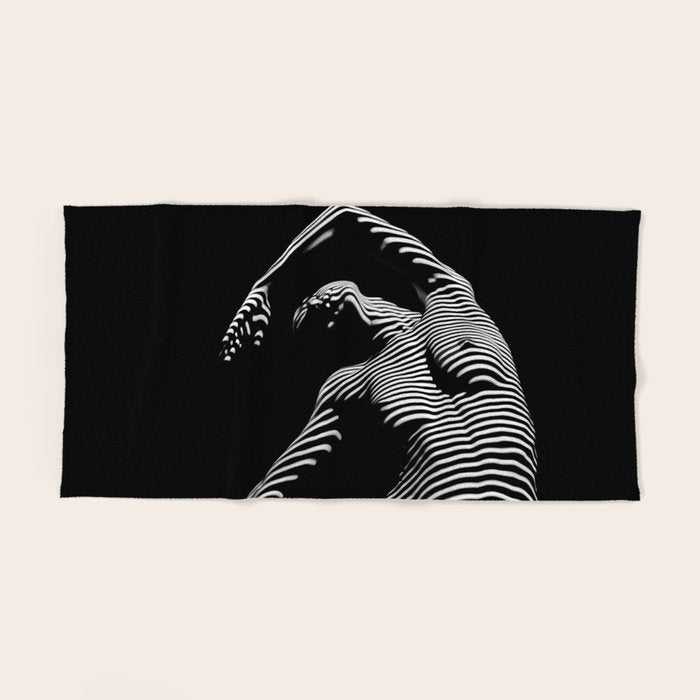 0077s-DJA Abstract Photograph of Seated Woman Striped by Light and Shade Bath Towel