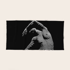 0077s-DJA Abstract Photograph of Seated Woman Striped by Light and Shade Bath Towel