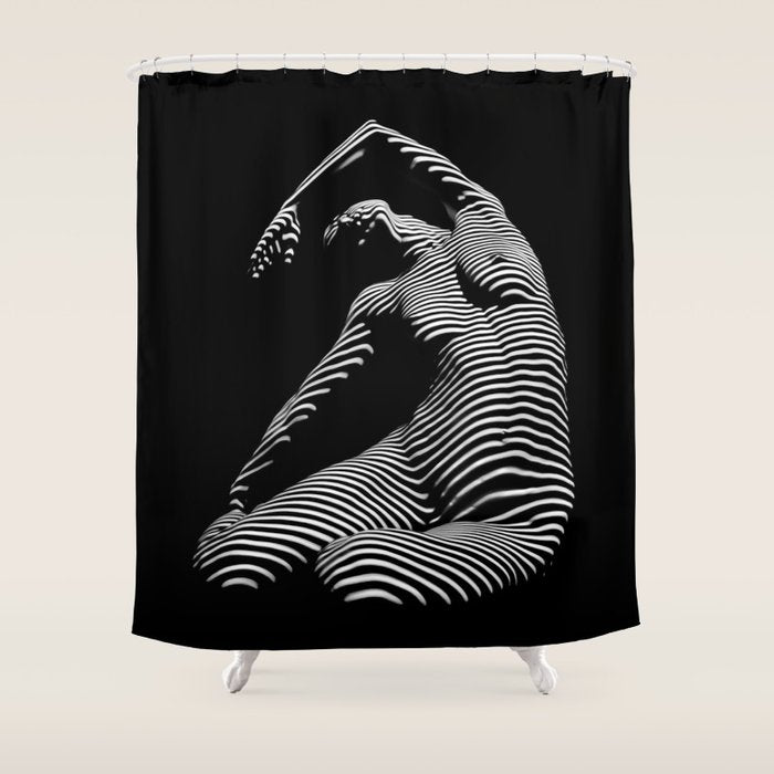 0077s-DJA Abstract Photograph of Seated Woman Striped by Light and Shade Shower Curtain