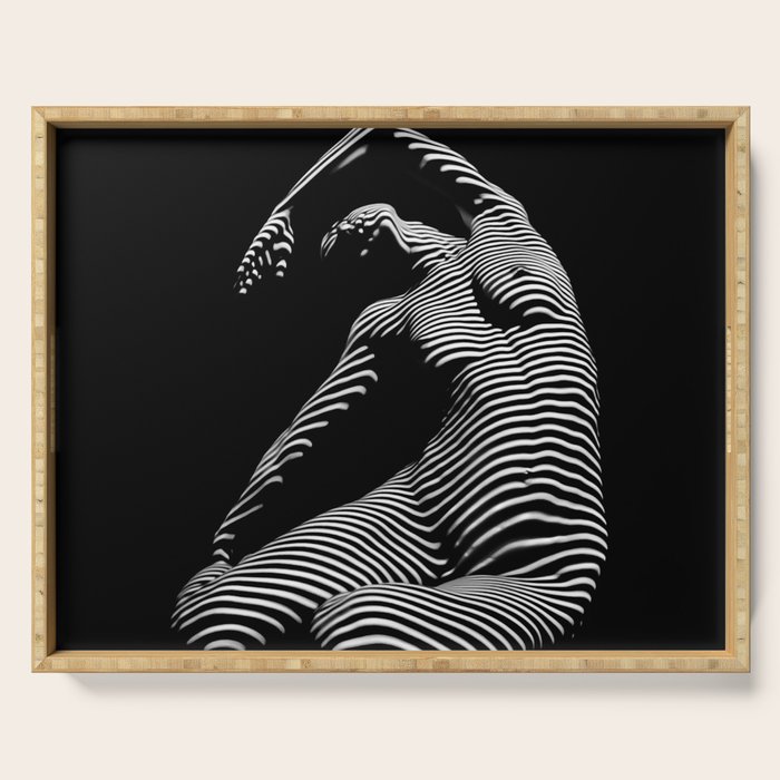 0077s-DJA Abstract Photograph of Seated Woman Striped by Light and Shade Serving Tray