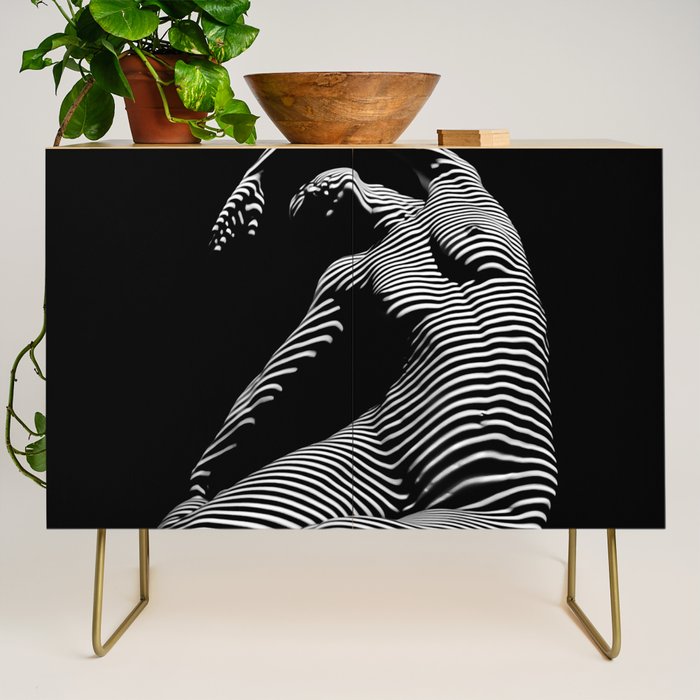 0077s-DJA Abstract Photograph of Seated Woman Striped by Light and Shade Credenza