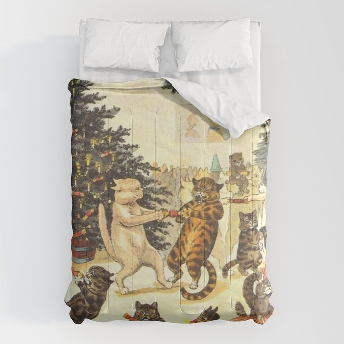 Christmas Party Cats' by Louis Wain Vintage Cat Art Comforter