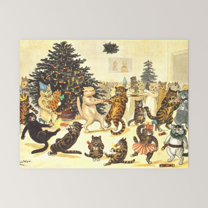 Christmas Party Cats' by Louis Wain Vintage Cat Art Mini Art Print