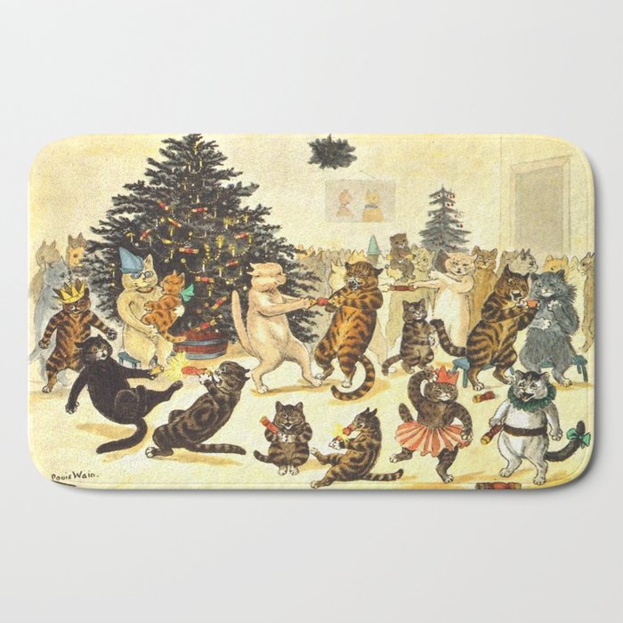 Christmas Party Cats' by Louis Wain Vintage Cat Art Bath Mat