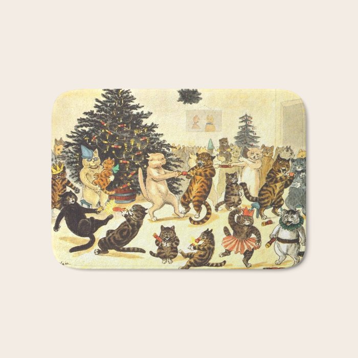 Christmas Party Cats' by Louis Wain Vintage Cat Art Bath Mat