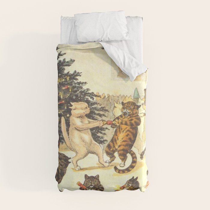 Christmas Party Cats' by Louis Wain Vintage Cat Art Duvet Cover
