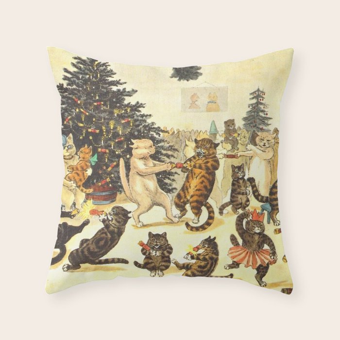 Christmas Party Cats' by Louis Wain Vintage Cat Art Throw Pillow