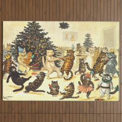 Christmas Party Cats' by Louis Wain Vintage Cat Art Outdoor Rug