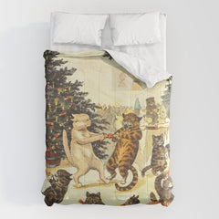 Christmas Party Cats' by Louis Wain Vintage Cat Art Comforter