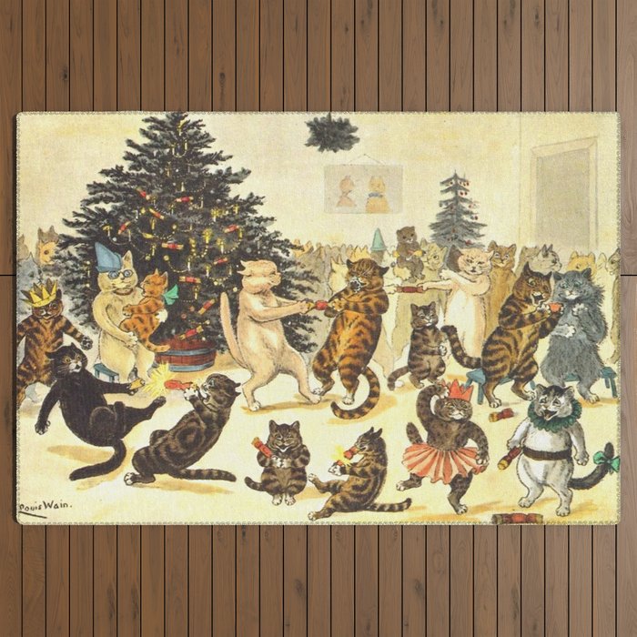 Christmas Party Cats' by Louis Wain Vintage Cat Art Outdoor Rug