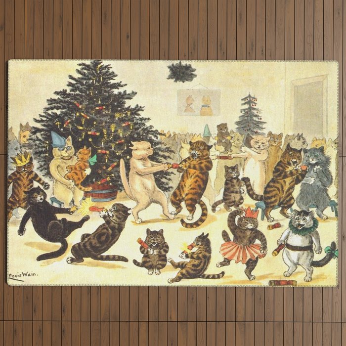 Christmas Party Cats' by Louis Wain Vintage Cat Art Outdoor Rug