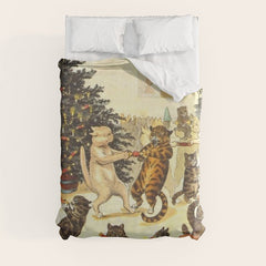 Christmas Party Cats' by Louis Wain Vintage Cat Art Duvet Cover