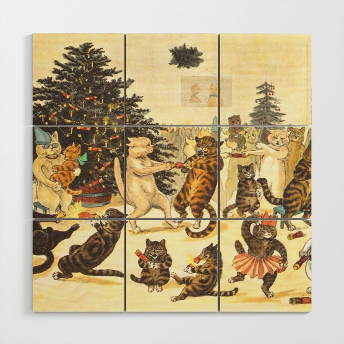 Christmas Party Cats' by Louis Wain Vintage Cat Art Wood Wall Art