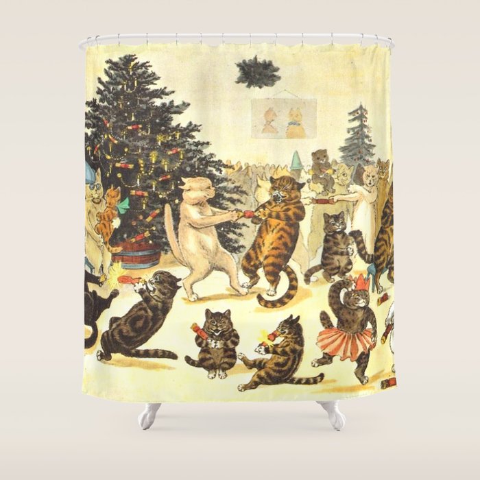 Christmas Party Cats' by Louis Wain Vintage Cat Art Shower Curtain