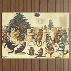 Christmas Party Cats' by Louis Wain Vintage Cat Art Outdoor Rug
