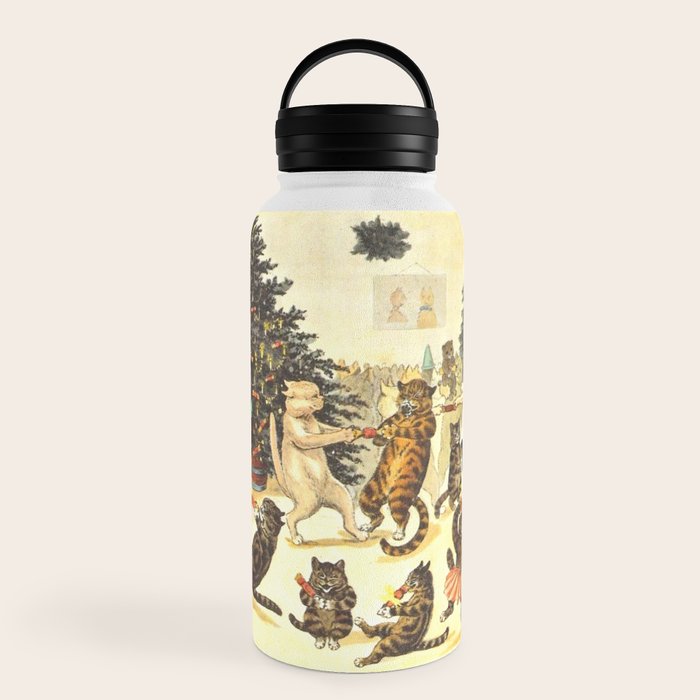 Christmas Party Cats' by Louis Wain Vintage Cat Art Water Bottle