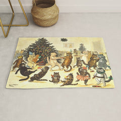 Christmas Party Cats' by Louis Wain Vintage Cat Art Rug